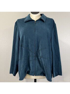 Norton McNaughton Full Zip Jacket Woman Size 20W Dk Teal Green Shacket Collared